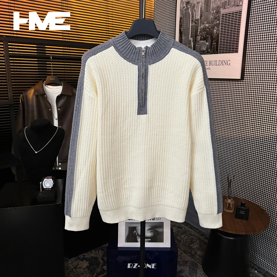 【HMEYAO】【撞色极简针织衫】原创冬季重磅保暖撞色半拉链针织衫毛衣
