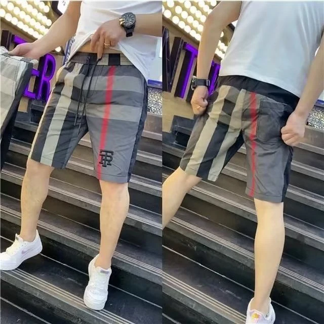 乌鲁木齐发货短裤男大裤衩夏季冰丝薄款男士拼色休闲网红速干格子