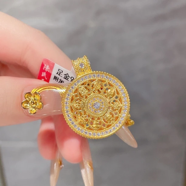 足金999 黄金首饰 5D莫桑福2八宝罗盘吊坠（赠绳子）