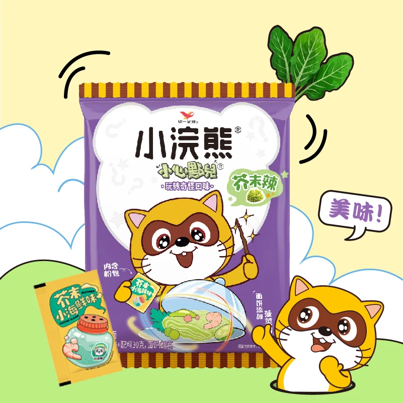 小浣熊芥末小海鲜味菠菜干脆面玩转奇怪方便面独立调料包追剧零食