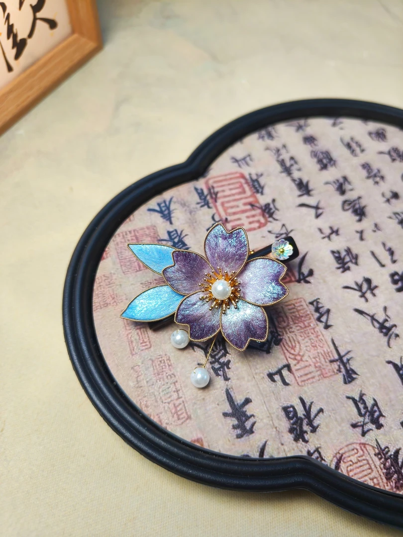 [紫惑]非遗绒花边夹仙女风原创设计女古风发夹配饰紫色百搭气质