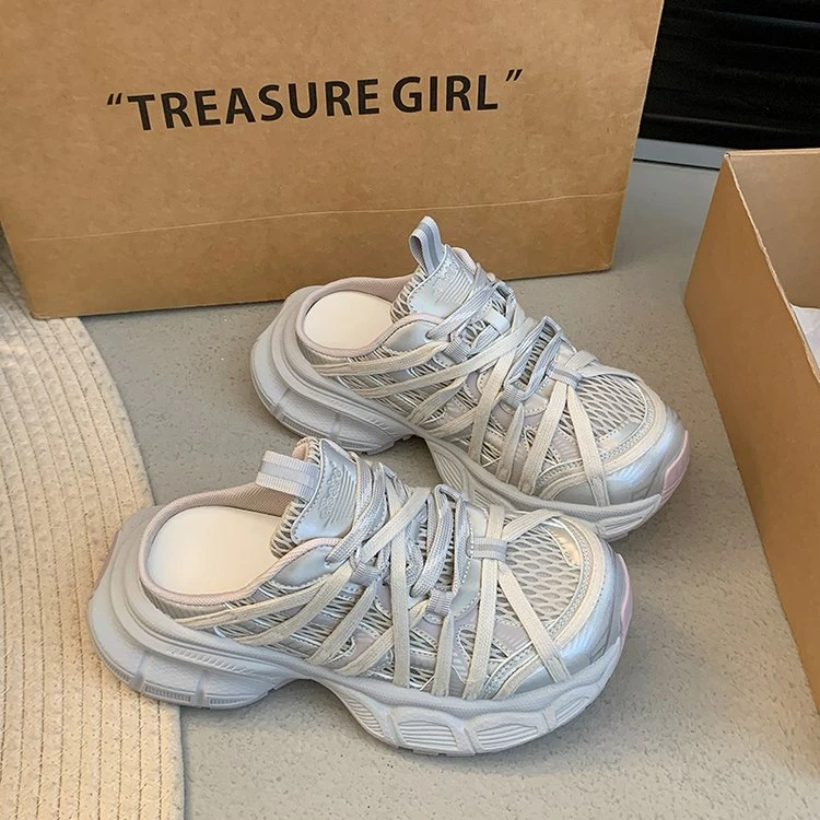 潮流女百搭厚底潮流老爹鞋时尚2025夏季爆款透气韩版鞋子包头半拖