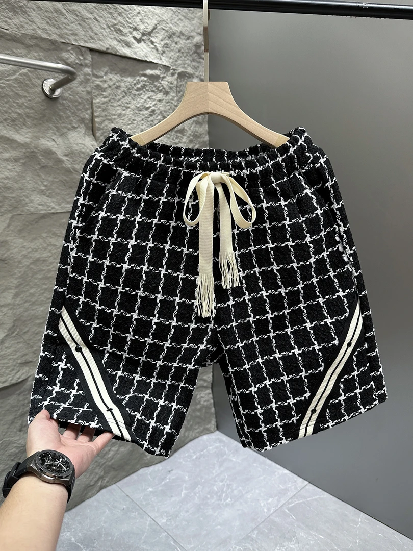美式复古格子短裤男夏季新款宽松直筒休闲中裤潮牌阔腿五分裤