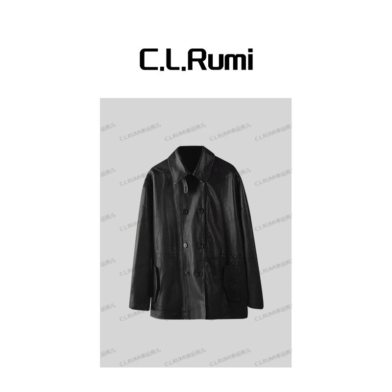 【Rumi精选】“印记”25秋冬轻奢翻领百搭轻便柔软羊皮风衣皮衣7204wt