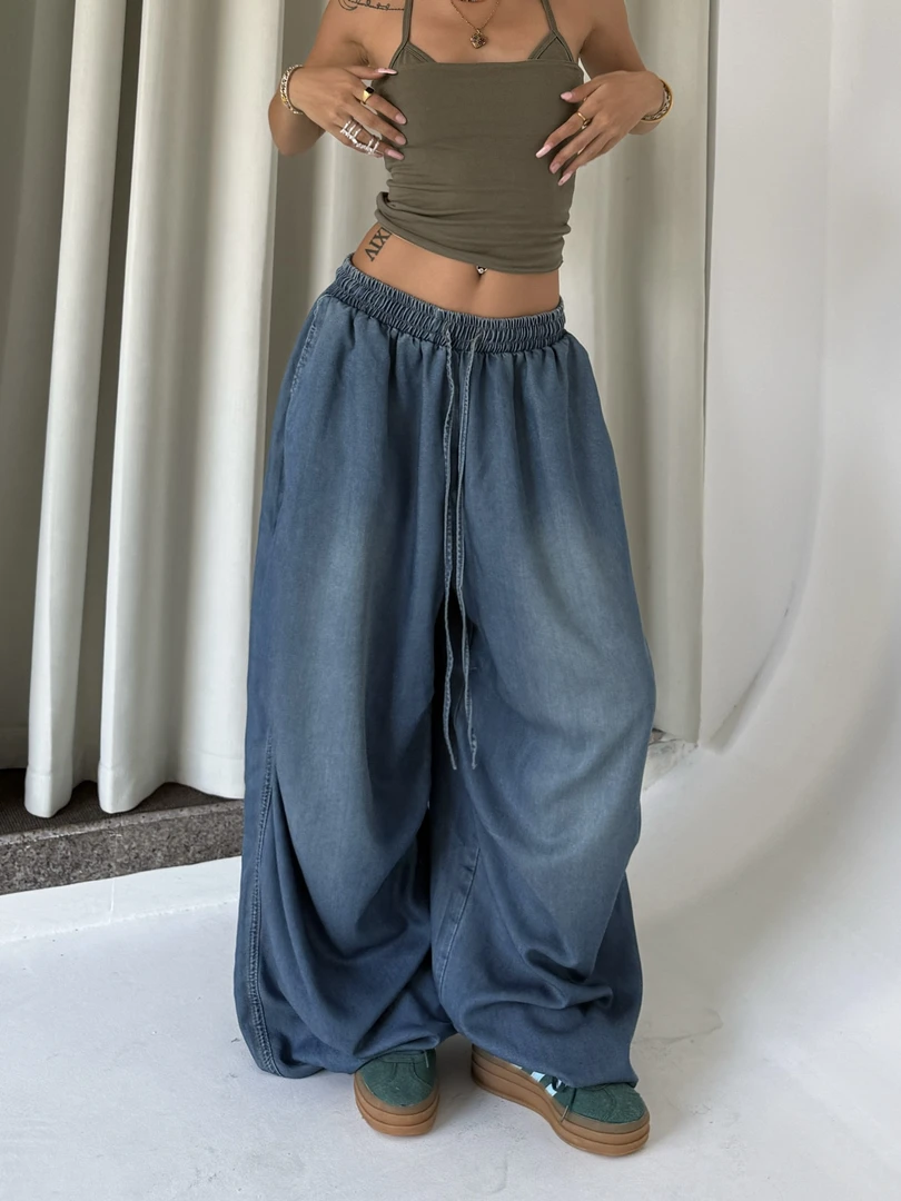 原创超大宽松垂感水洗牛仔裤女2025新款美式复古爵士舞休闲阔腿裤