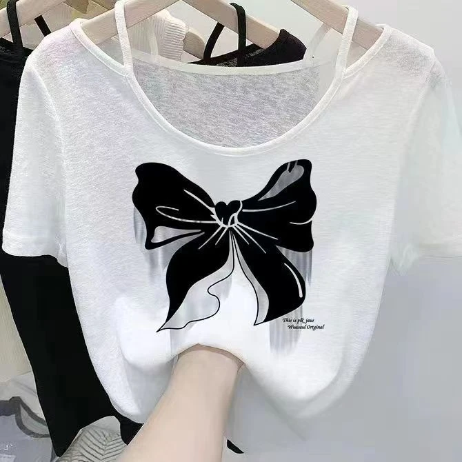 新款时尚舒适短袖T恤夏季正肩女装透气青年潮流韩版