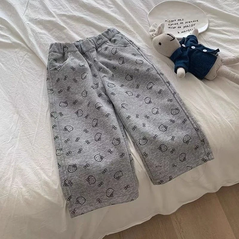 女小童韩版卡通休闲裤春秋季2025新款女宝宝洋气百搭阔腿裤卫裤潮