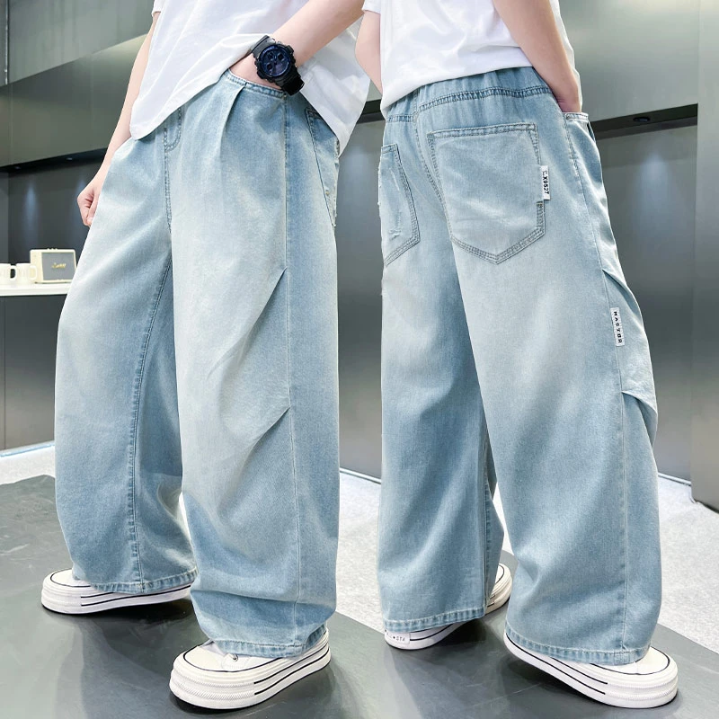 男童潮流牛仔裤洋气破洞牛仔裤夏季宽松中大童直筒薄款2025新款