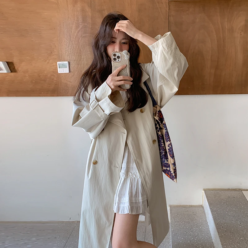 浅卡其中长款收腰风衣外套女夏季新款气质韩系薄款防晒大衣