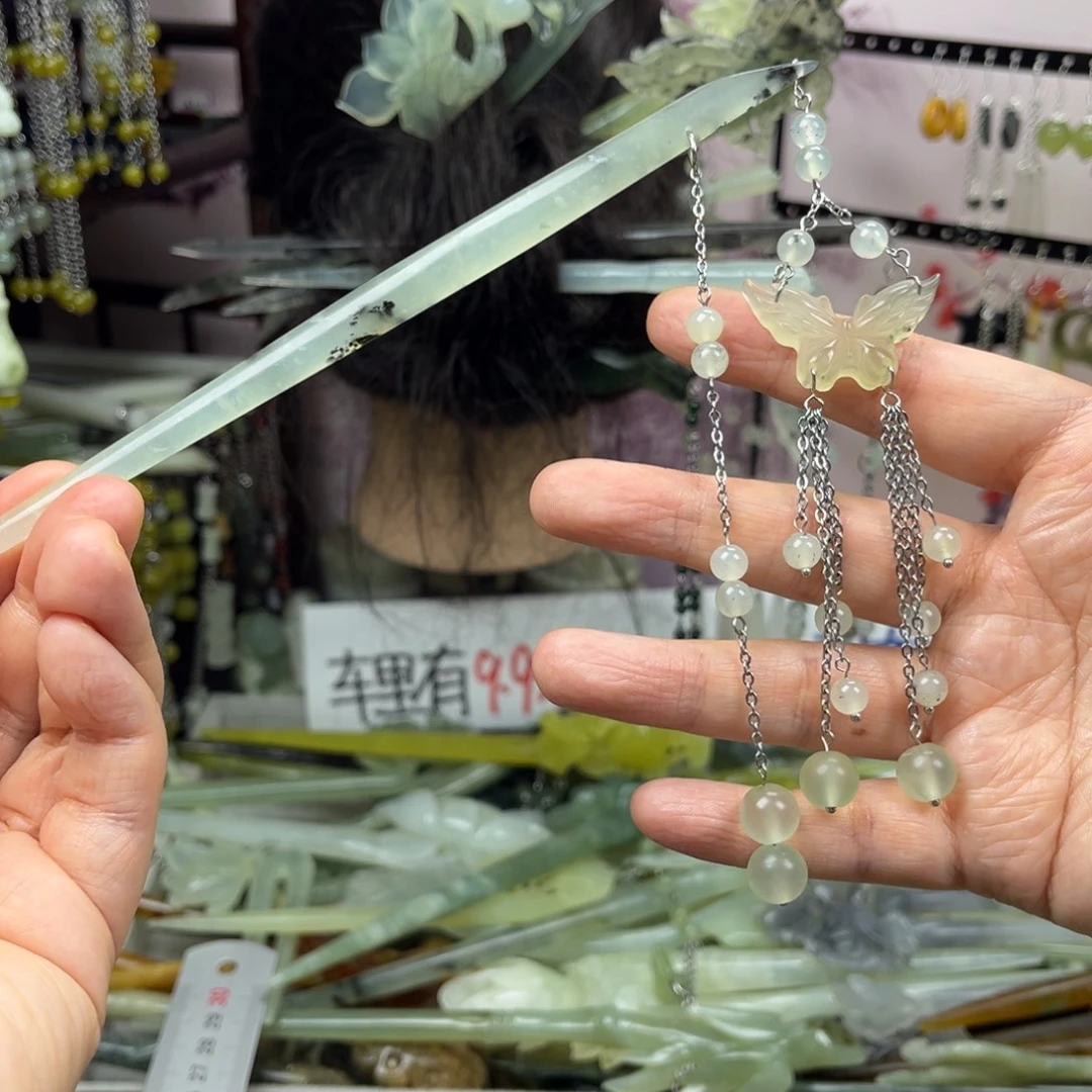 岫玉未镶嵌发饰长度18厘米左右