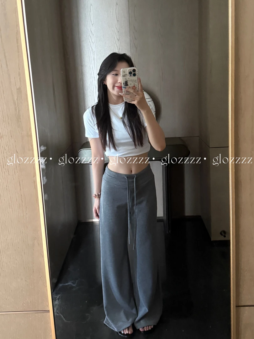 【Glozzzz】定制铜氨松紧腰抽绳宽松直筒休闲运动裤L K0626