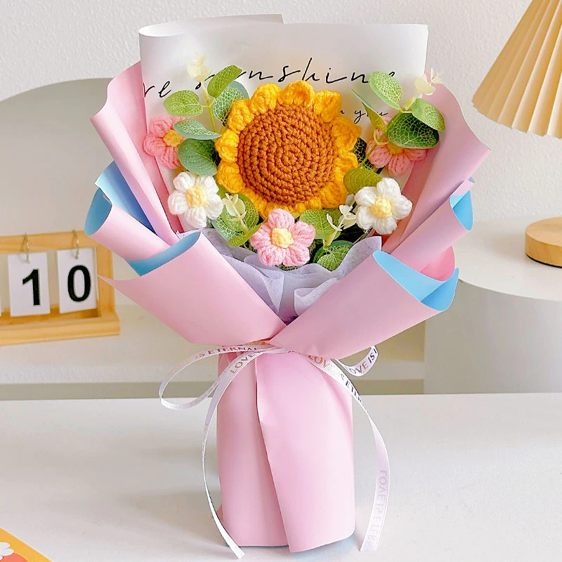 送老师长辈礼物幼儿园集采手工毛线针织编织向日葵花束成品生日