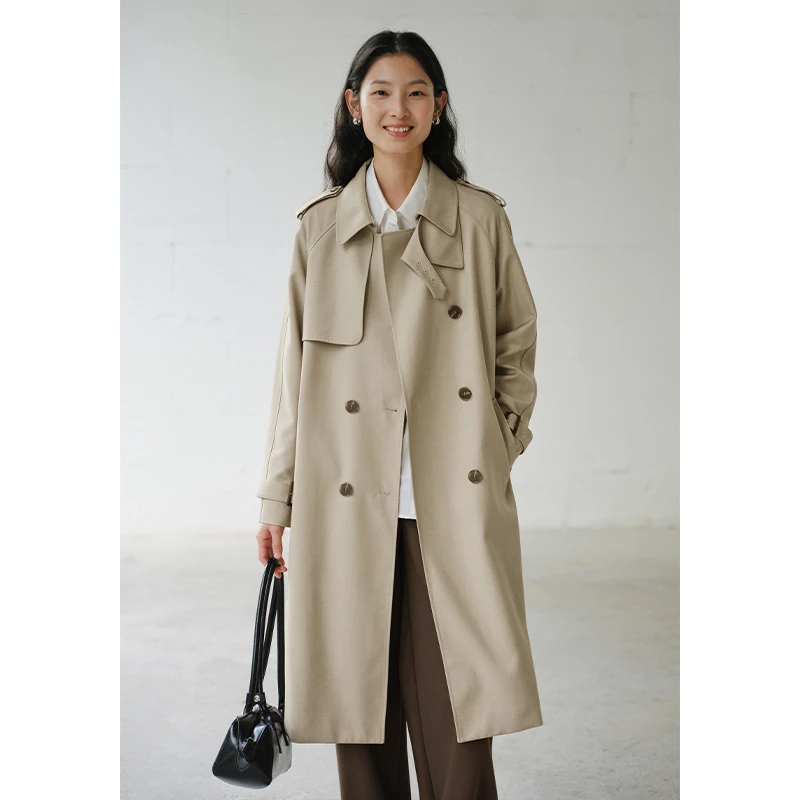 素典【摩登旅者】秋季宽松气质长款英伦风时尚设计感休闲风衣4617