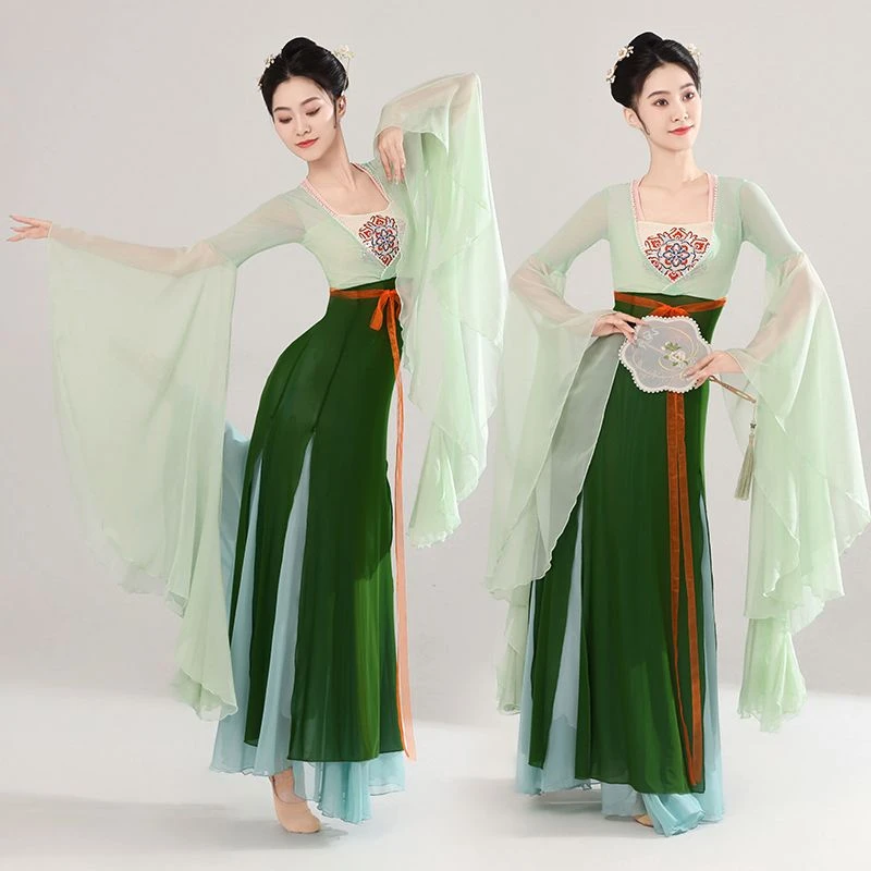 古典舞蹈服装飘逸女身韵长款纱衣仙表演练功服古风齐胸汉唐舞蹈服