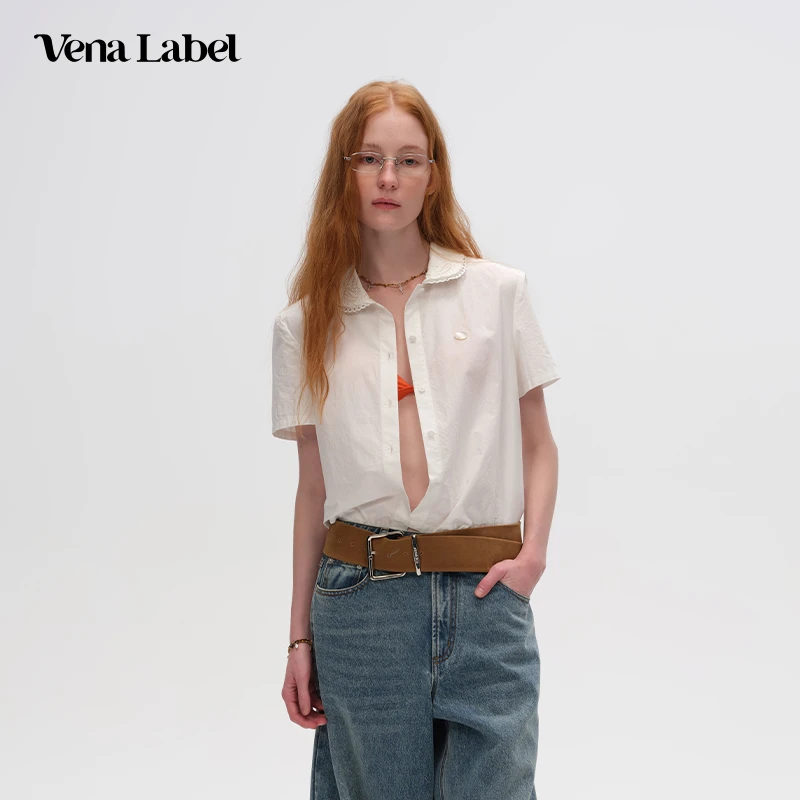 Vena Label 25PF新款 夏季薄款短袖衬衫女娃娃领衬衣冰丝宽松上衣