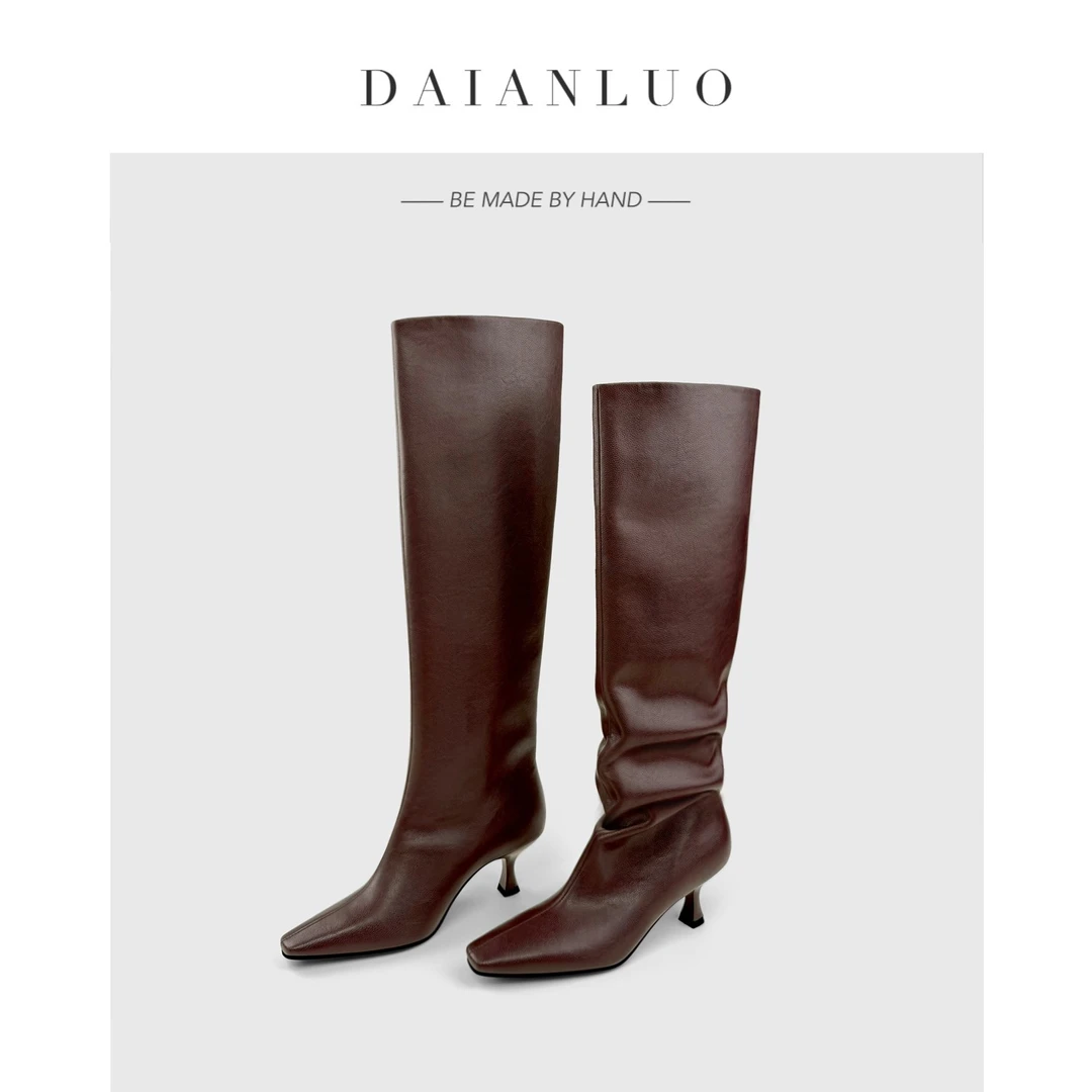 【跟高5cm】秋冬新款及膝靴高跟过膝长靴女高筒靴女细跟方头直筒靴