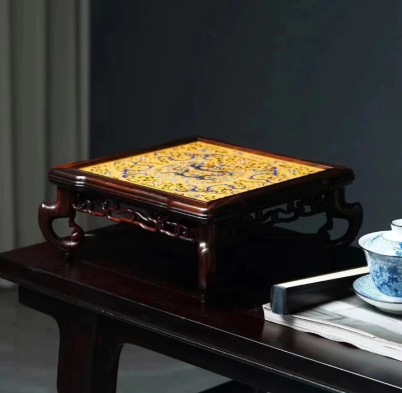 红酸枝镶嵌景泰蓝复刻款底座花几高端大气30·30·12cm