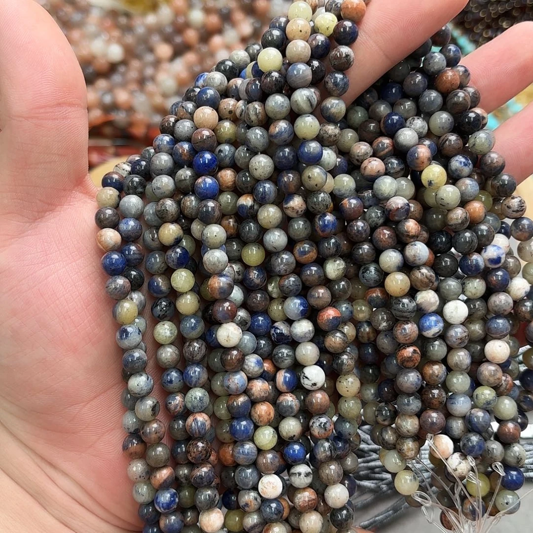 未镶嵌玛瑙/玉髓珠宝半成品卡六新蓝纹圆珠2条