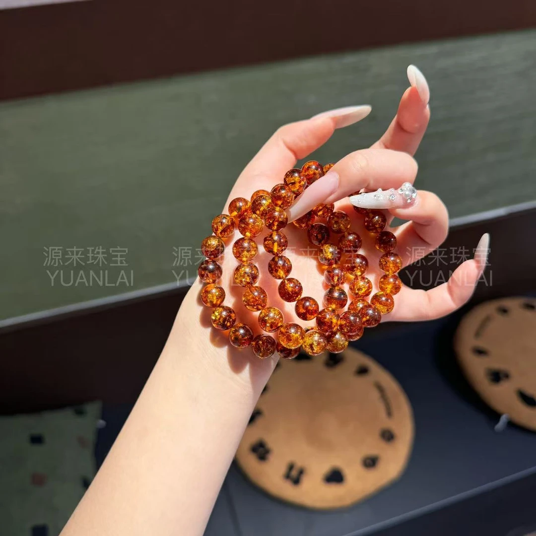 *珀影鎏棕*花珀手串（多样性发其一） YY3020