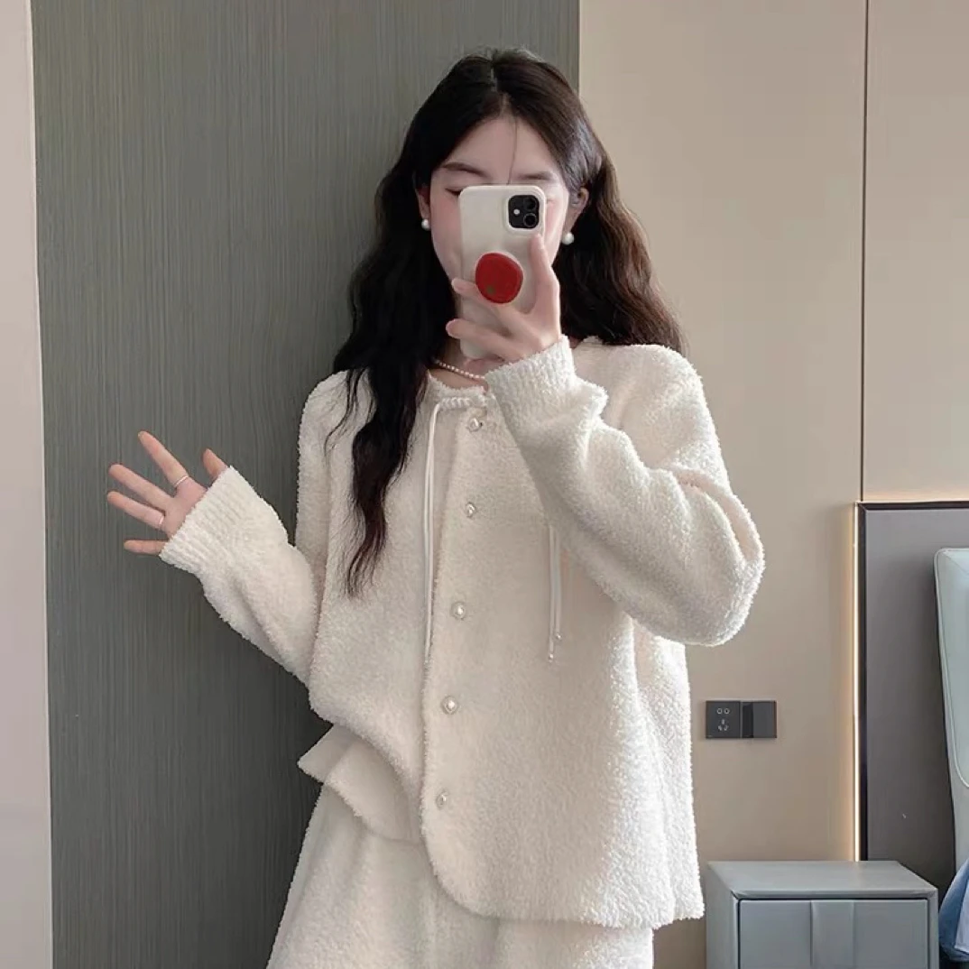 睡衣女秋冬半边绒2025新款可外穿家居服套装软绵绵高级感保暖加厚