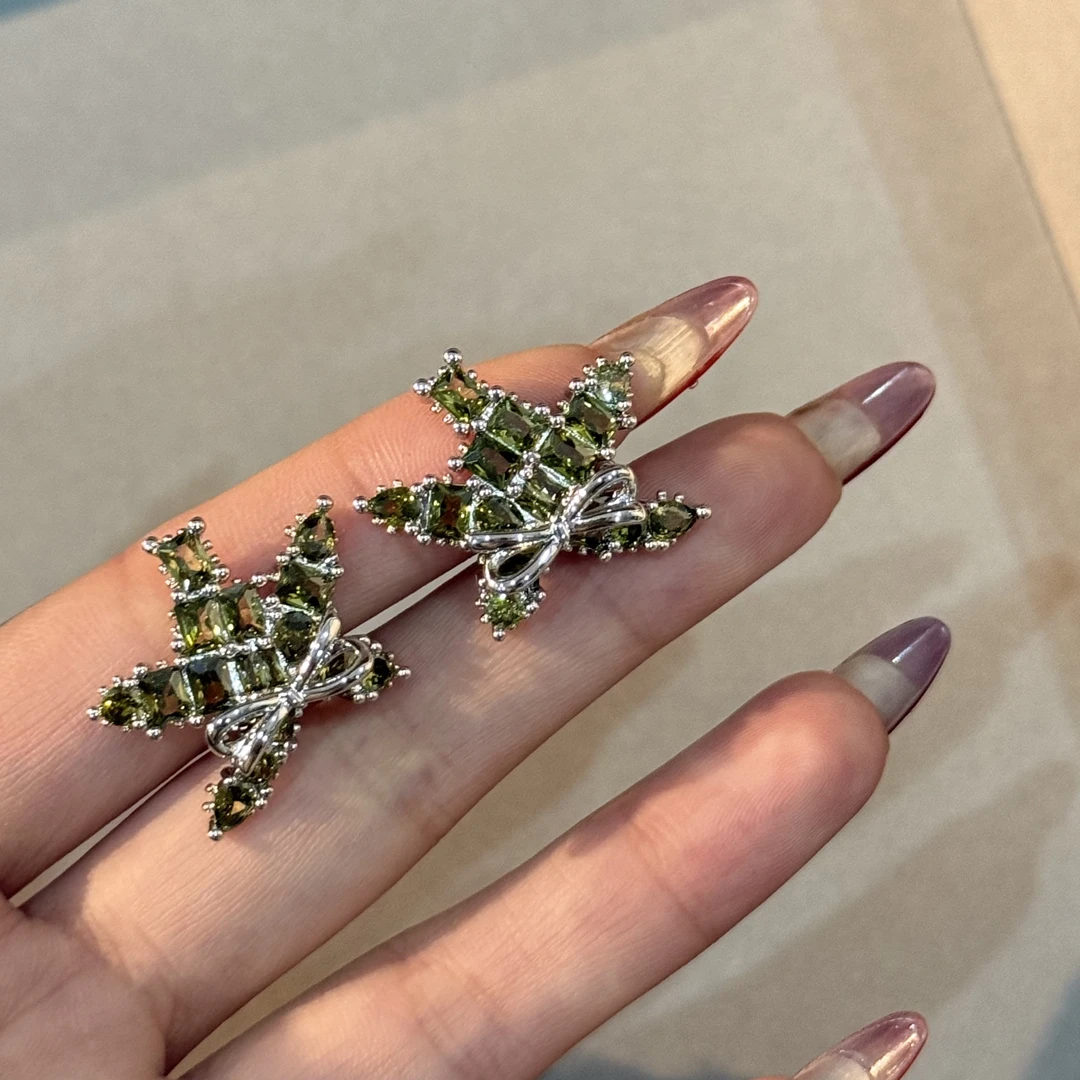 铜合金合成锆石耳饰 HRY0-铜合金个性蝴蝶结锆石耳钉HRY0-927