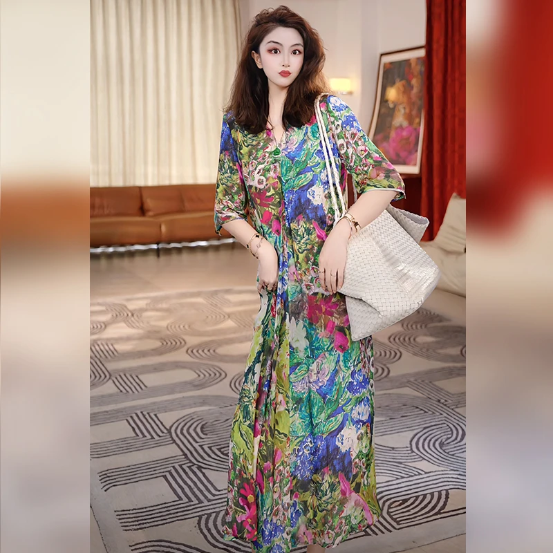 【Linda姐高端线】夏季新款轻奢气质印花法式连衣裙子AS5LYH0441