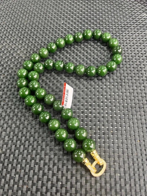 【七号矿浓辣菠菜绿无矿点】俄老料碧玉脂粉细油料约12mm40颗女神链