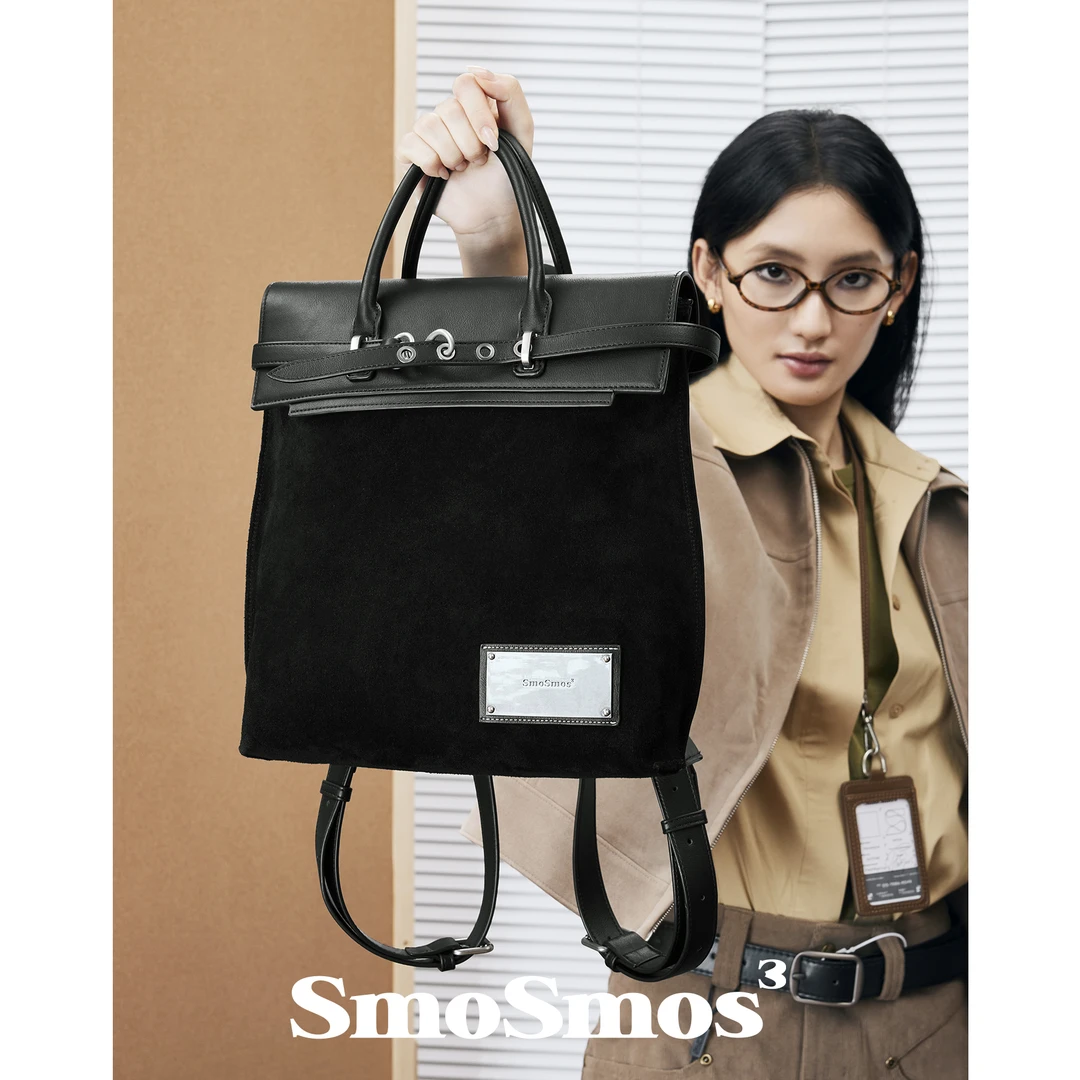SmoSmos【Boxing包】原创复古感麂皮双肩背包女旅行真皮通勤托特