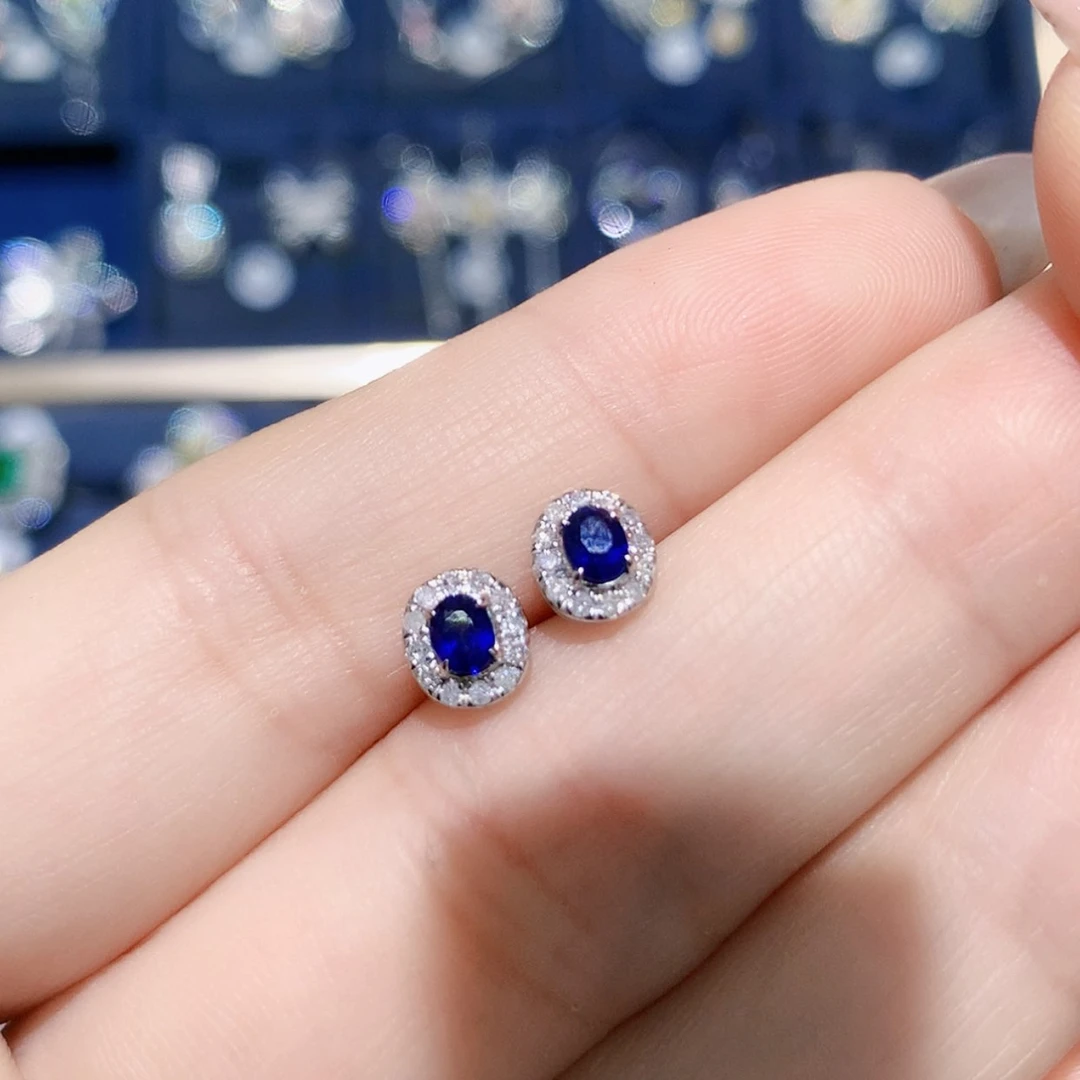 【闪购商品】耳钉蓝宝石铂Pt850镶嵌