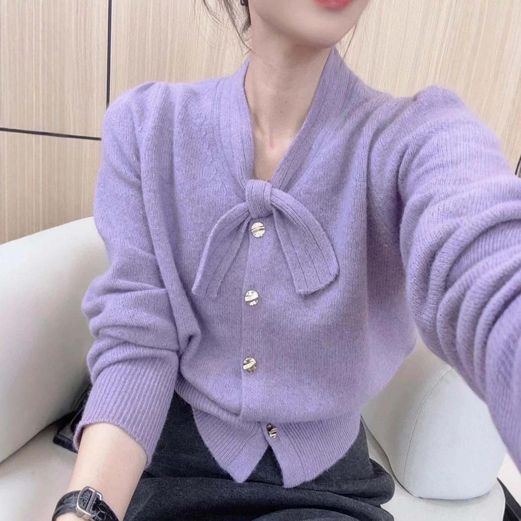 新款秋冬树脂固色拼接女长袖毛针织衫单排扣网红百搭抽绳地雷系