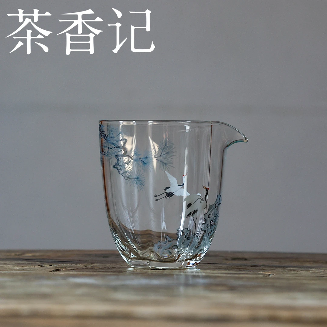 当代茶香记松鹤系列玻璃公杯-梅花公杯230ml公道杯茶道茶具茶艺