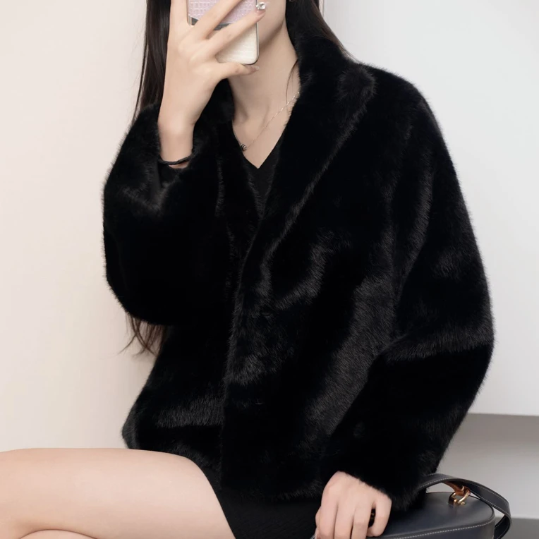 【老李推荐】 新款女冬季立领加厚环保毛毛外套短款上衣