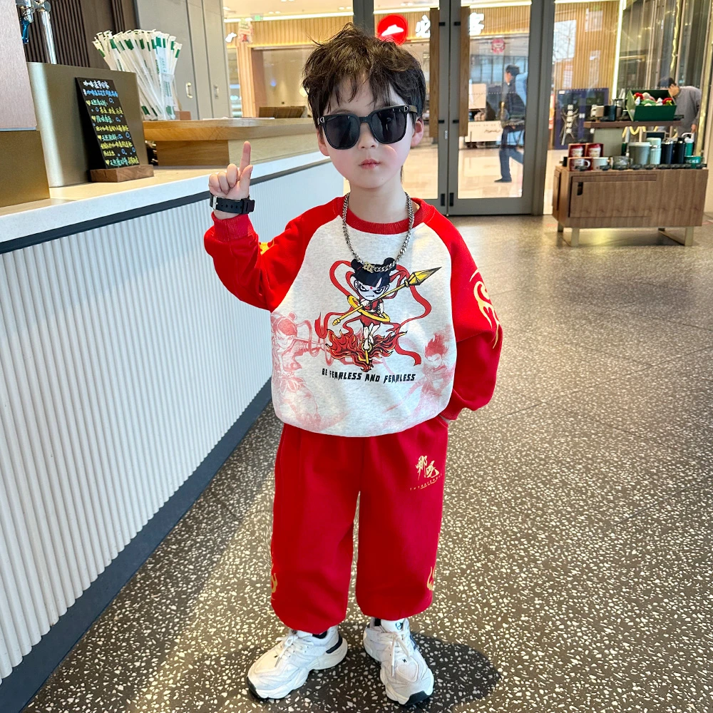 哪吒衣服潮牌男童春装卫衣套装2025新款帅洋气儿童春秋季时髦运动