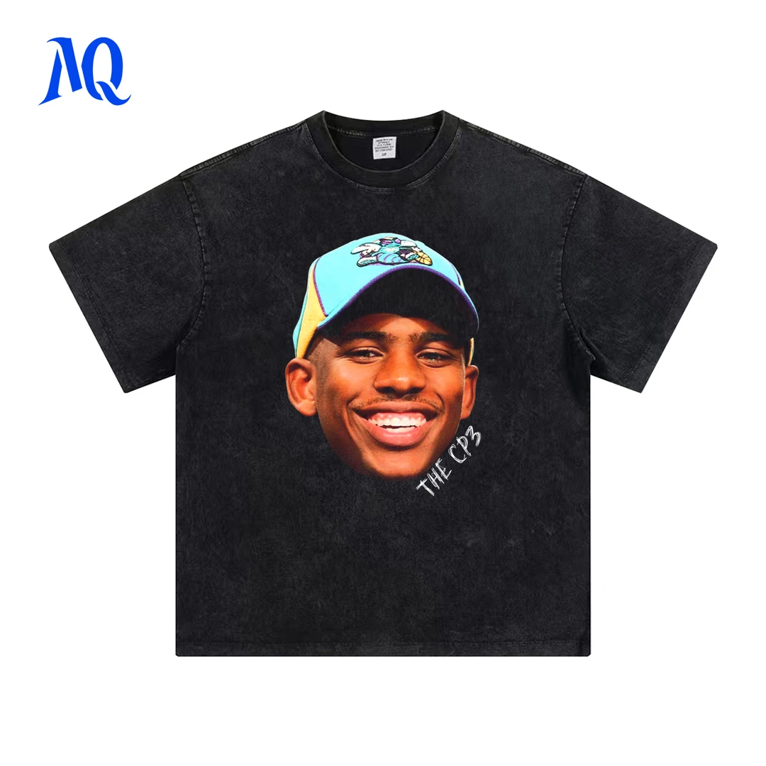 MQ原创克里斯保罗大头人像数码印花T恤夏季纯棉重磅美式圆领短袖