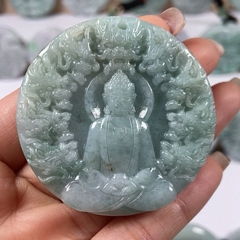 翡翠颈饰未镶嵌九龙大日如来两面工福利