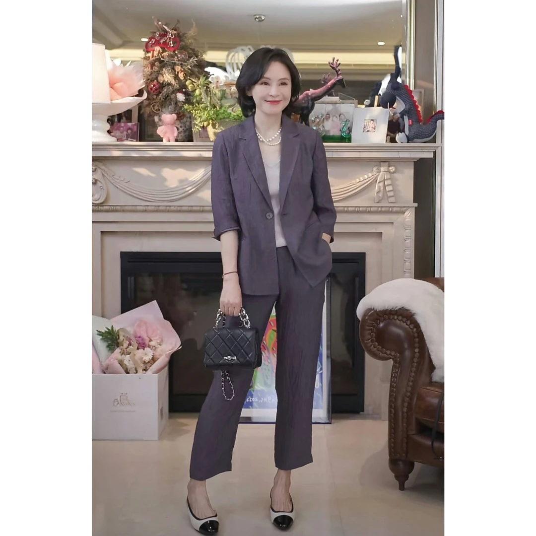 我是摩羯 烟雾紫 美国进口二醋酸压褶时尚通勤秋西装外套