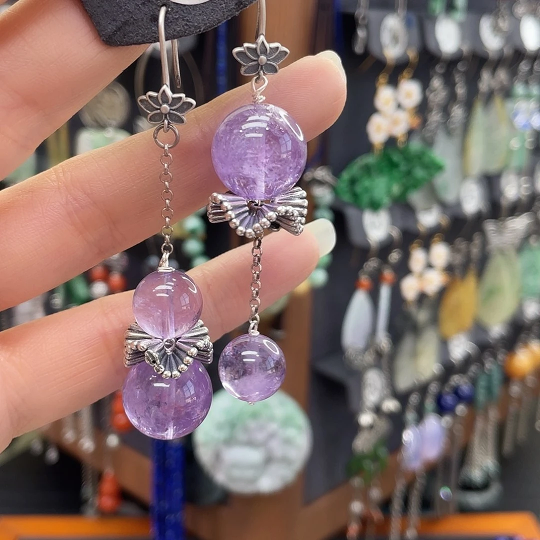 紫晶耳饰银S925镶嵌朱*249gbjjhhj