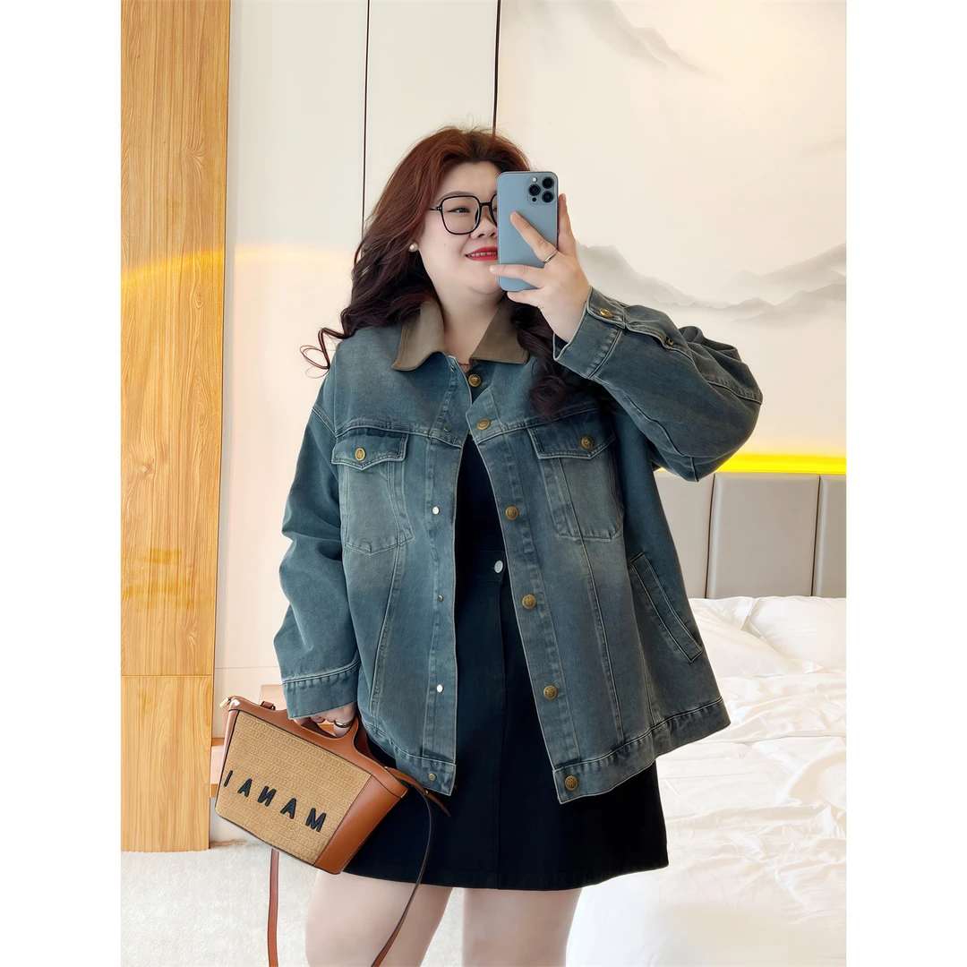 蔚蓝黎明 / 重工复古渐变牛仔外套13419花契200斤胖mm