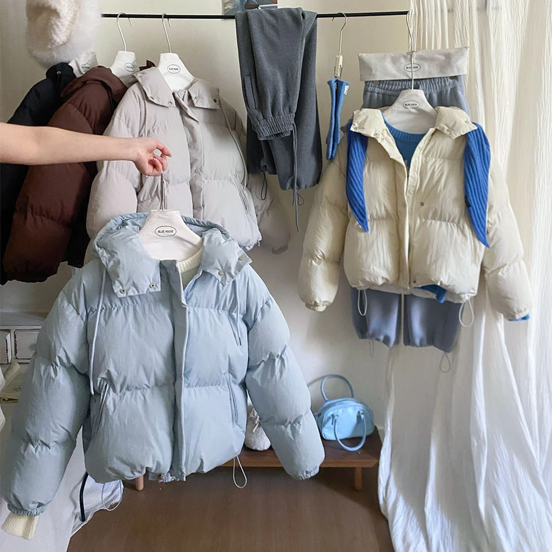 韩国轻奶油休闲短款奶芙连帽棉服女冬洋气百搭棉袄加厚面包服外套