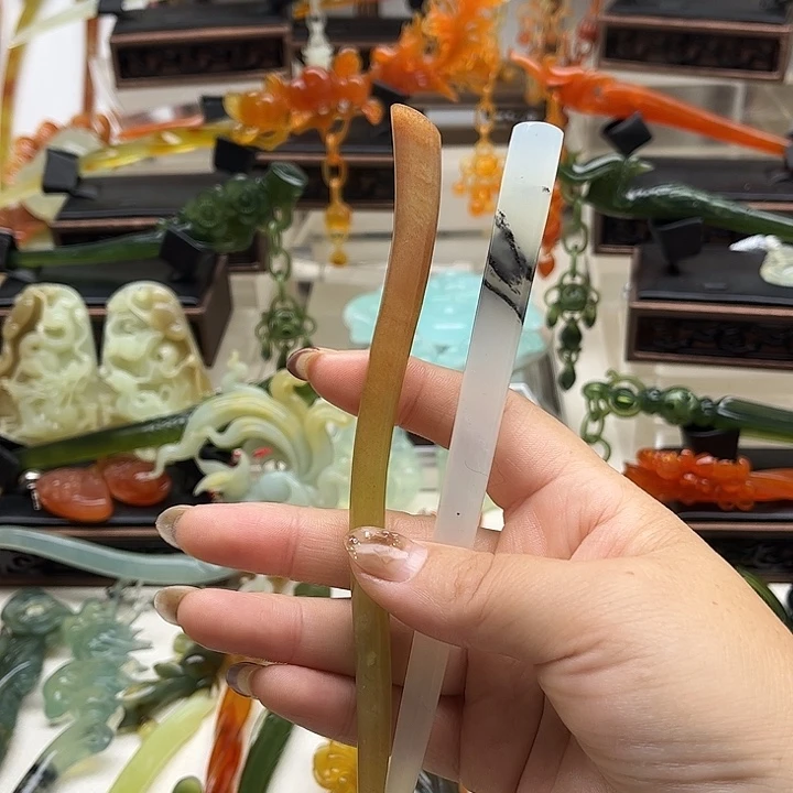 蛇纹石玉岫玉发簪未镶嵌黎*南