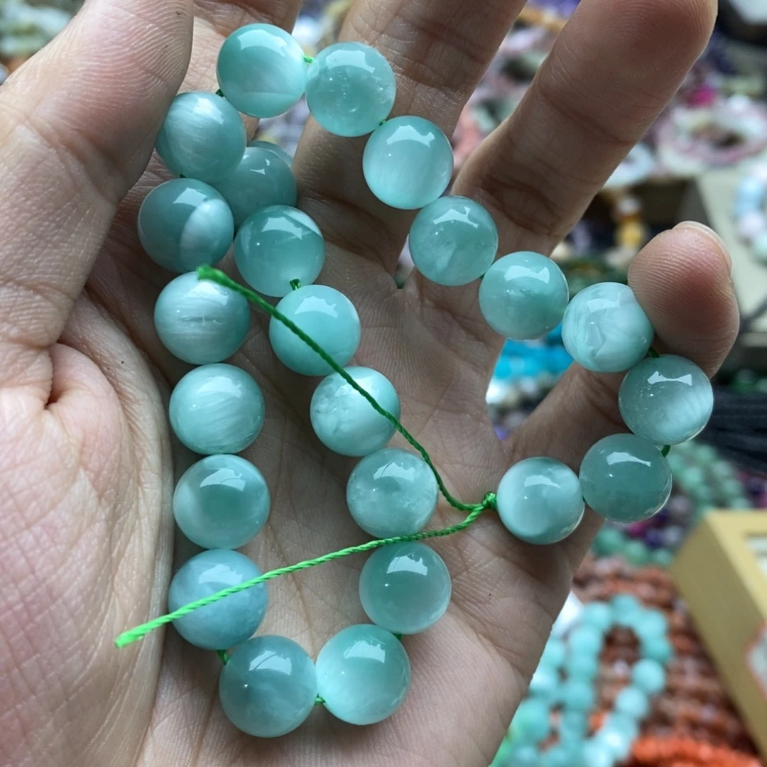 玛瑙/玉髓未镶嵌珠宝半成品半条10.5mm绿海纹石19颗装天然
