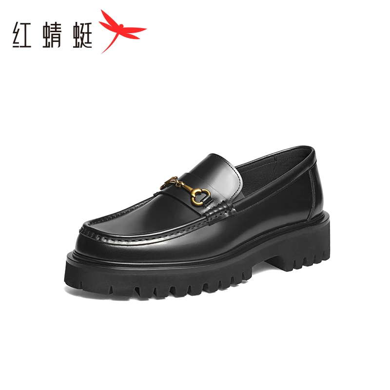红蜻蜓乐福鞋2025冬季新款男鞋厚底增高一脚蹬商务男士正装皮鞋男