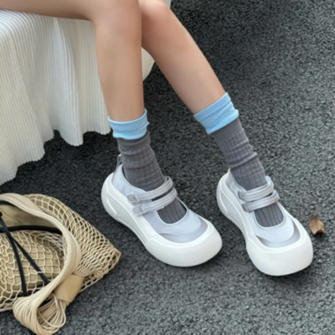 SGIRL「J3266-6」春夏圆头厚底增高魔术贴单鞋复古圆头松糕鞋单鞋女