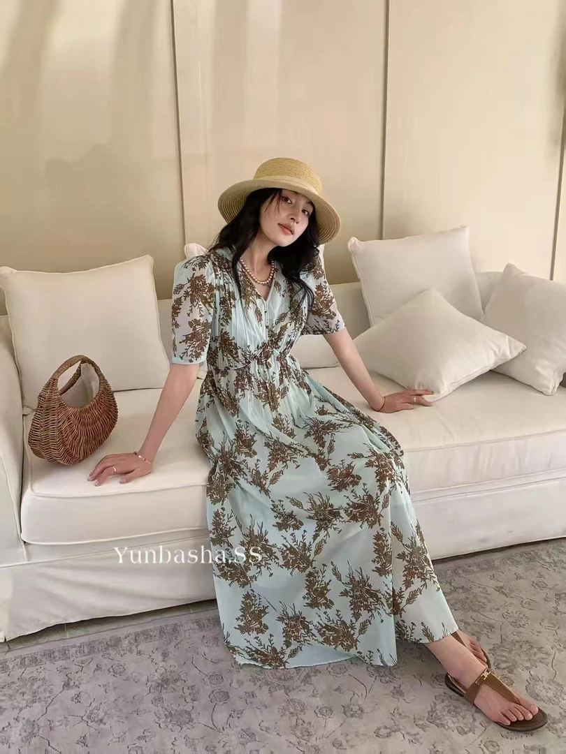 欧货出口订单25夏季新款法式棉麻连衣裙女高2472