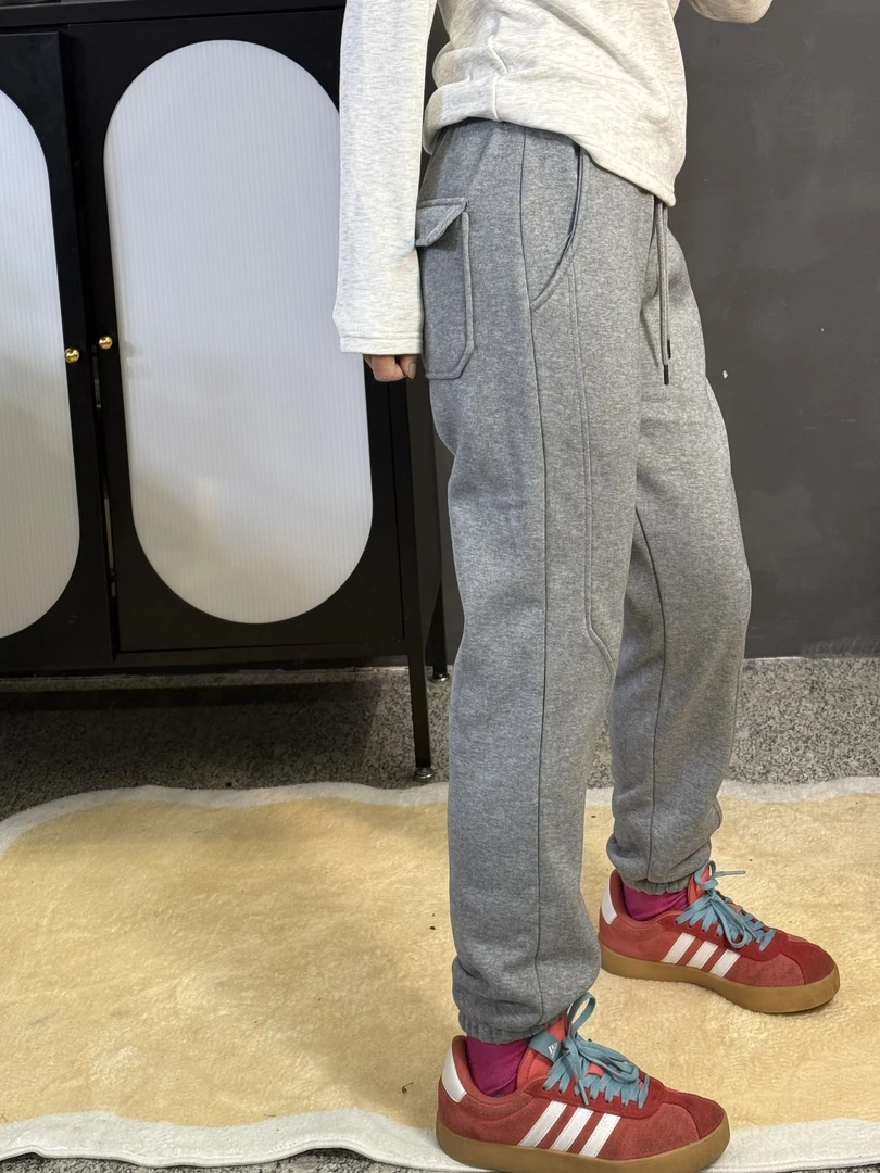 A241707（黑灰后口袋）卫裤时尚加绒加厚保暖百搭休闲裤