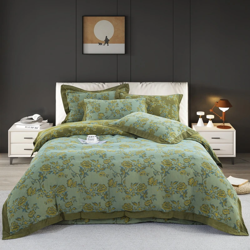 【小鲸禧】玫瑰庄园-A类全棉双层纱色织提花四件套柔软亲肤95以上棉