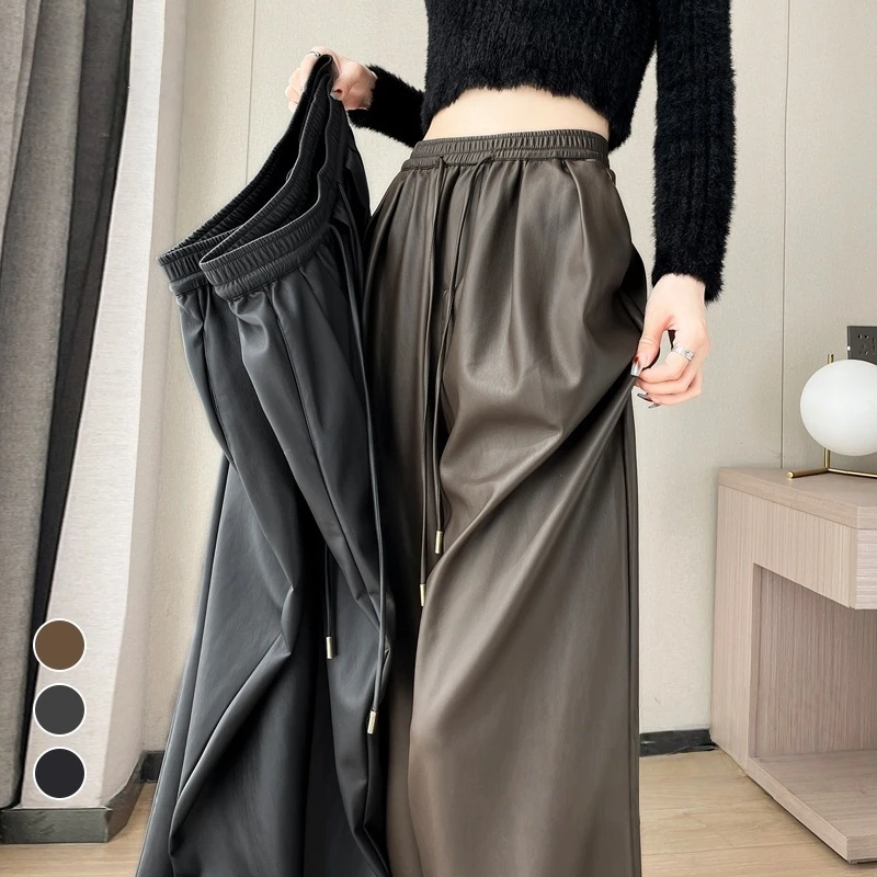 潮酷皮裤女2025秋季新款高腰显瘦休闲裤软皮PU皮时尚洋气直筒裤子