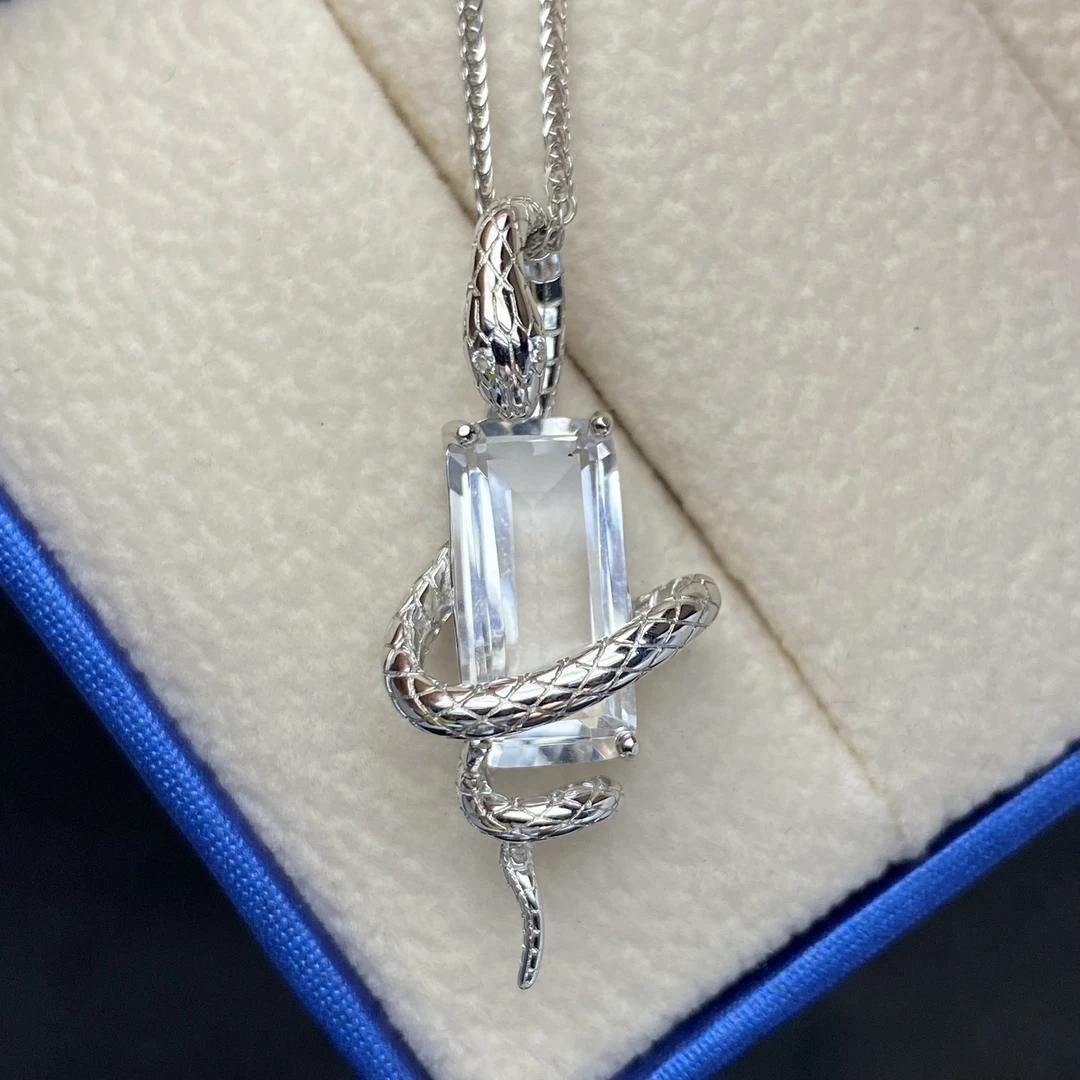 蛇吊坠天然白水晶吊坠S925银7*14mm创意设计个性气质时尚百搭A