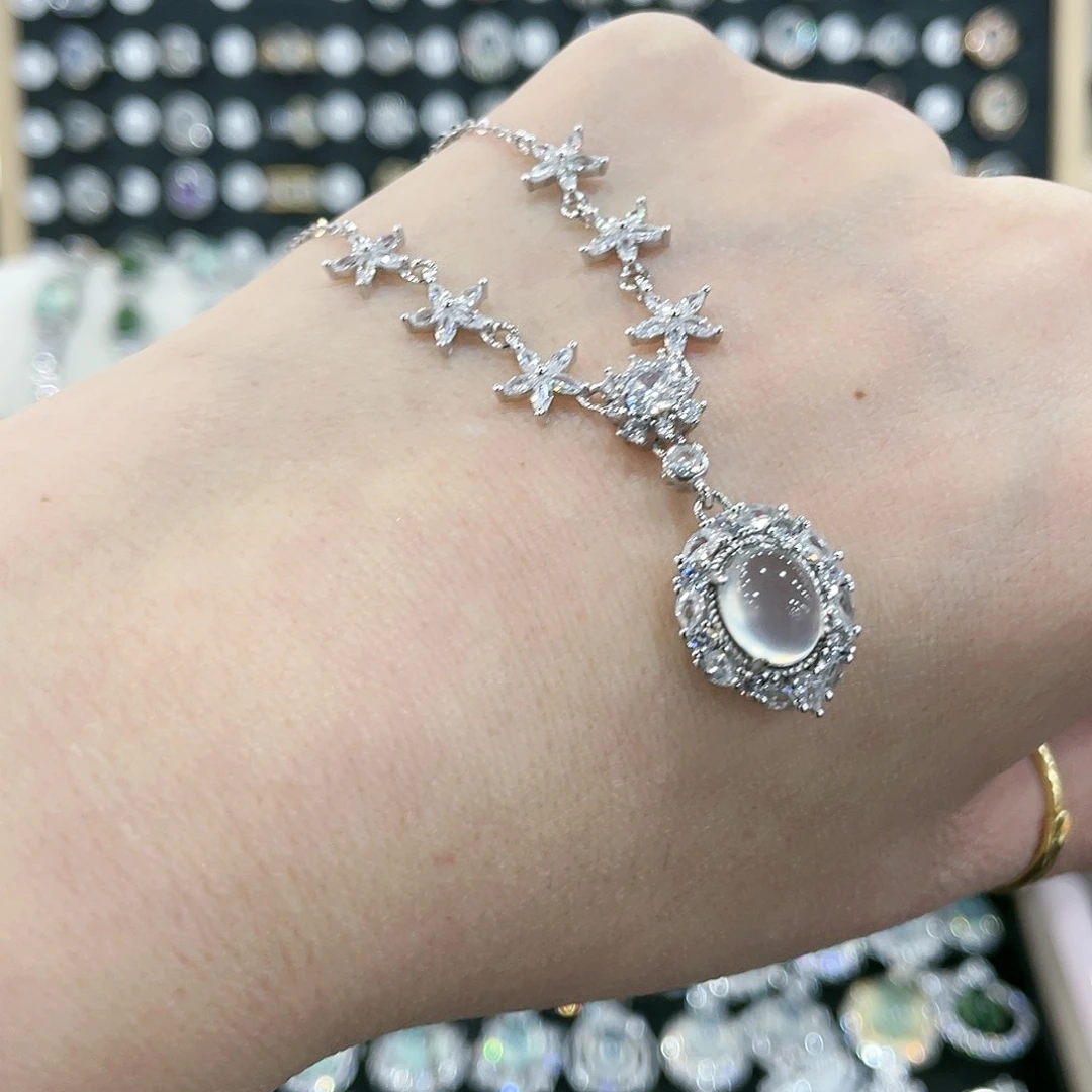 蛇纹石玉颈饰银S925镶嵌3*