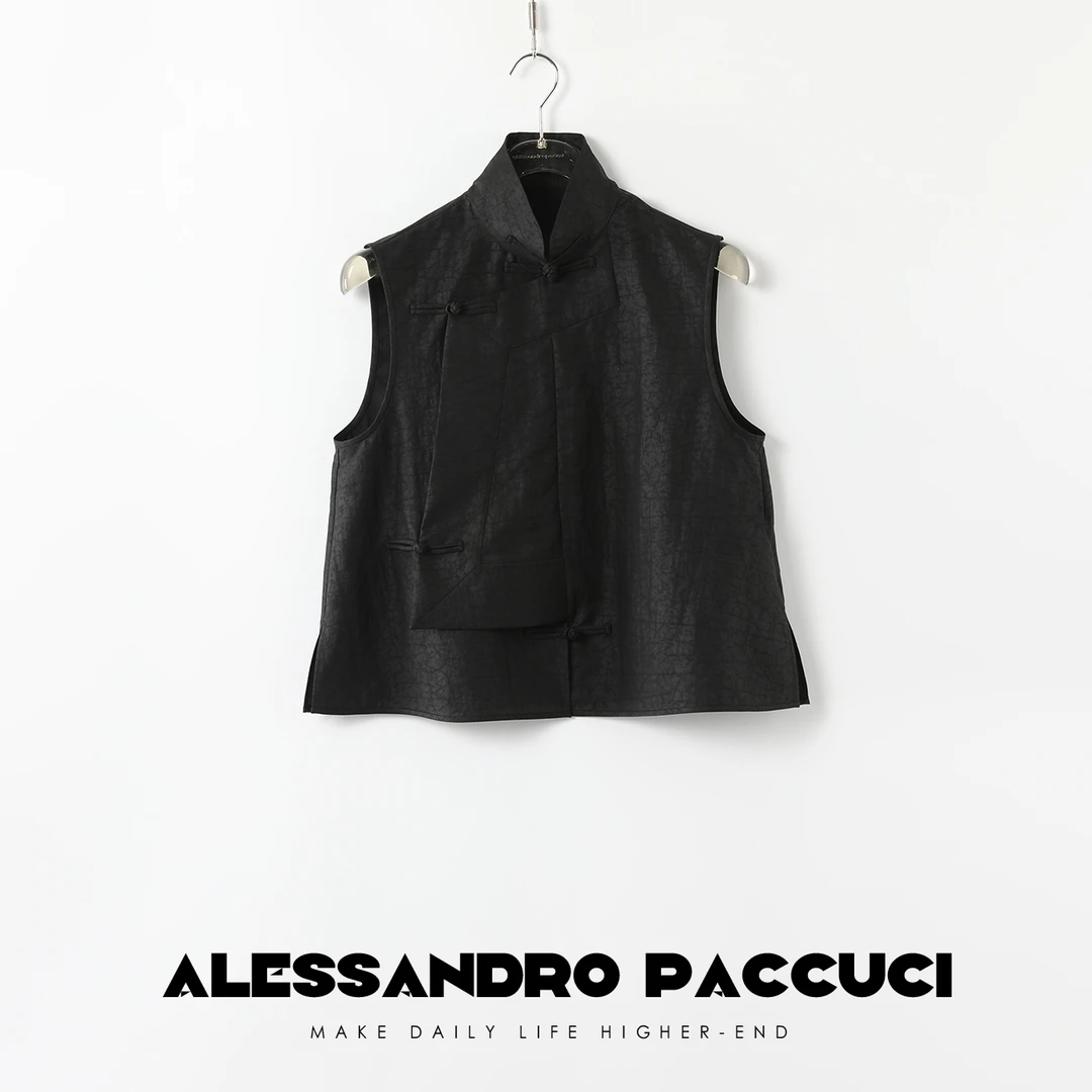 AP洛哥43017MJ【香云纱】奢级20姆米丝锦缎中式盘扣无袖短马甲